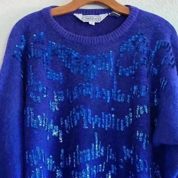 CRISTINA’S Sequined Knit Sweater Silk Angora Size M - Picture 2 of 6